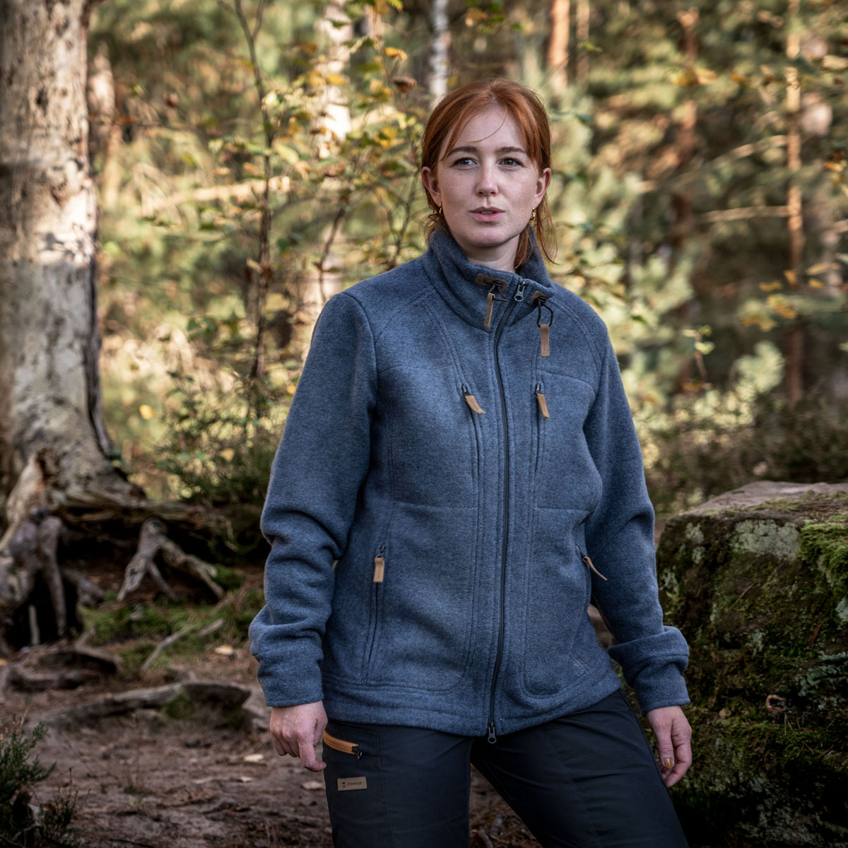 Kragenwally calcitblau Lodenfleecejacke