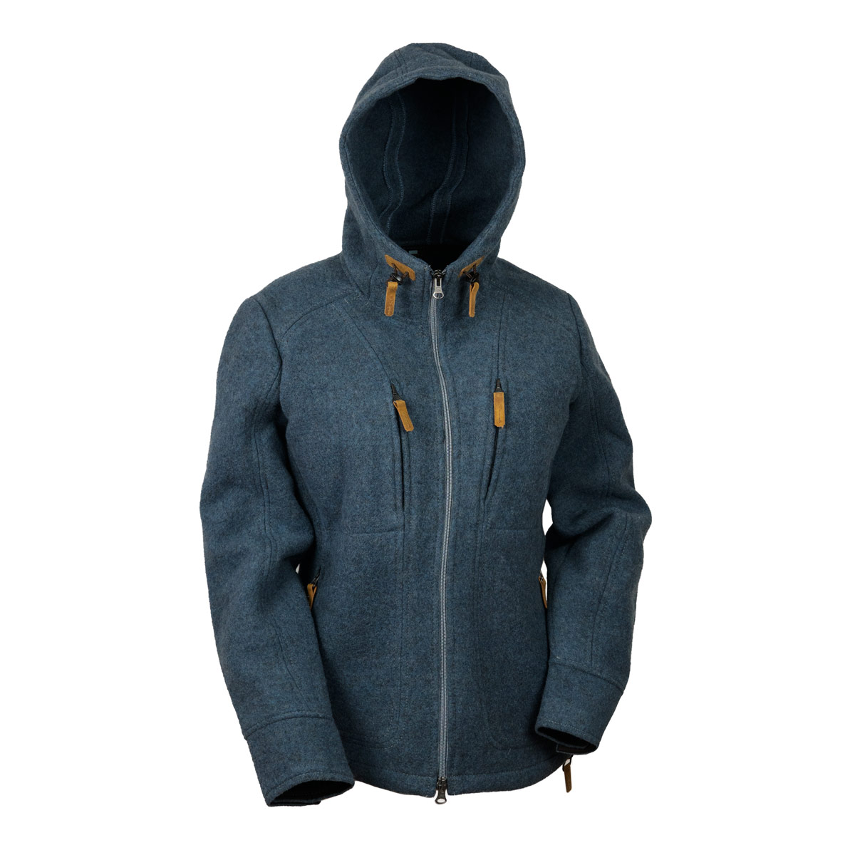 blaue Damenjacke aus Lodenfleece blaue Lodenjacke mit Kapuze für Damen