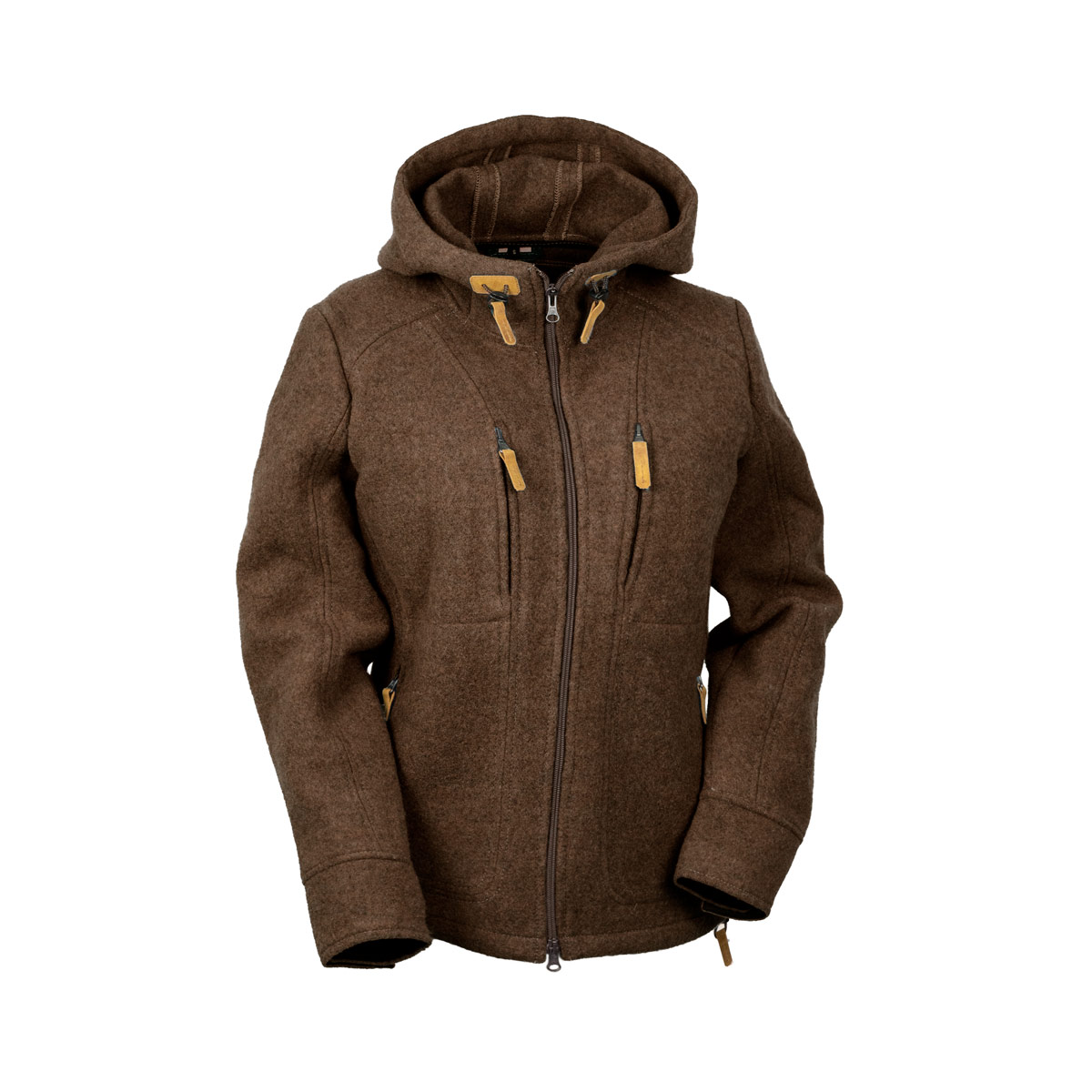 braune Wolljacke mit Kapuze aus Loden braune Damenjacke aus Loden
