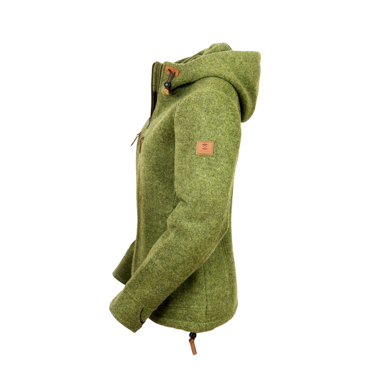 grüne Damenjacke aus Lodenfleece grüne Lodenjacke mit Kapuze für Damen
