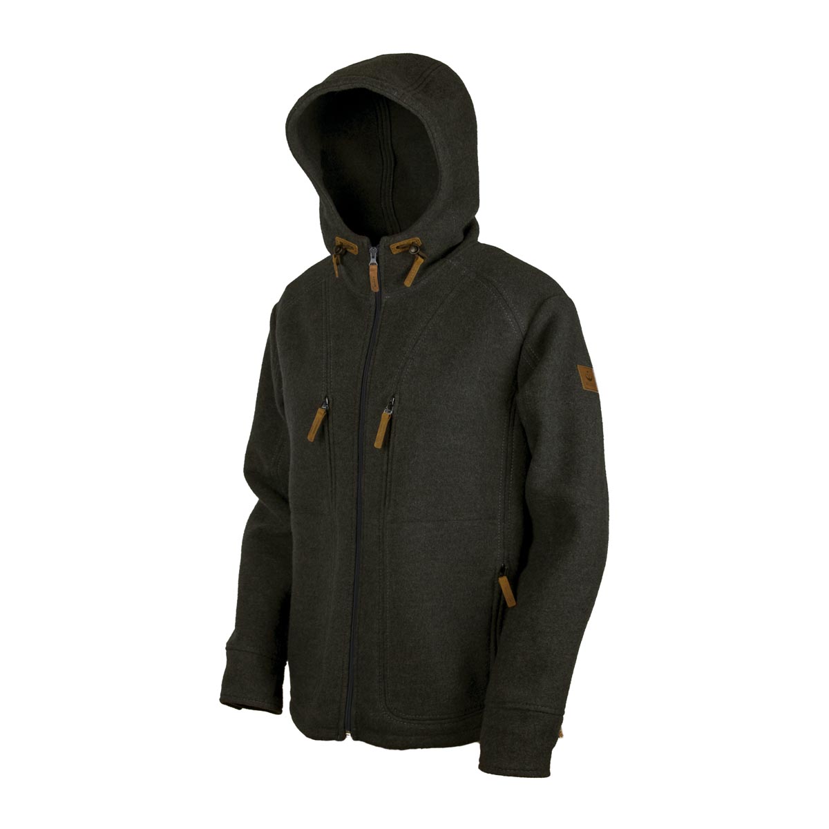 schwarze Herrenjacke mit Kapuze aus Loden schwarze Wolljacke aus Loden