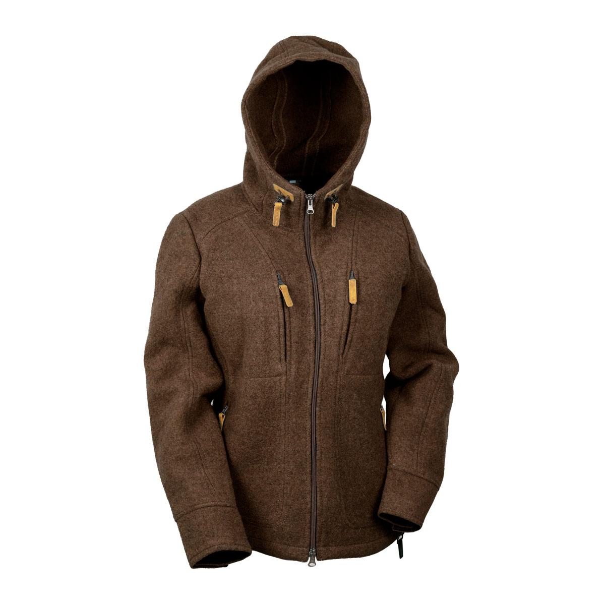 braune Kapuzenjacke für Damen aus Loden braune Damenjacke mit Kapuze aus Loden