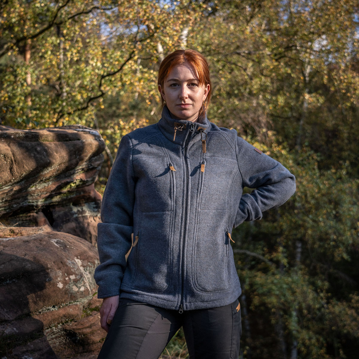 Kragenwally calcitblau Lodenfleecejacke