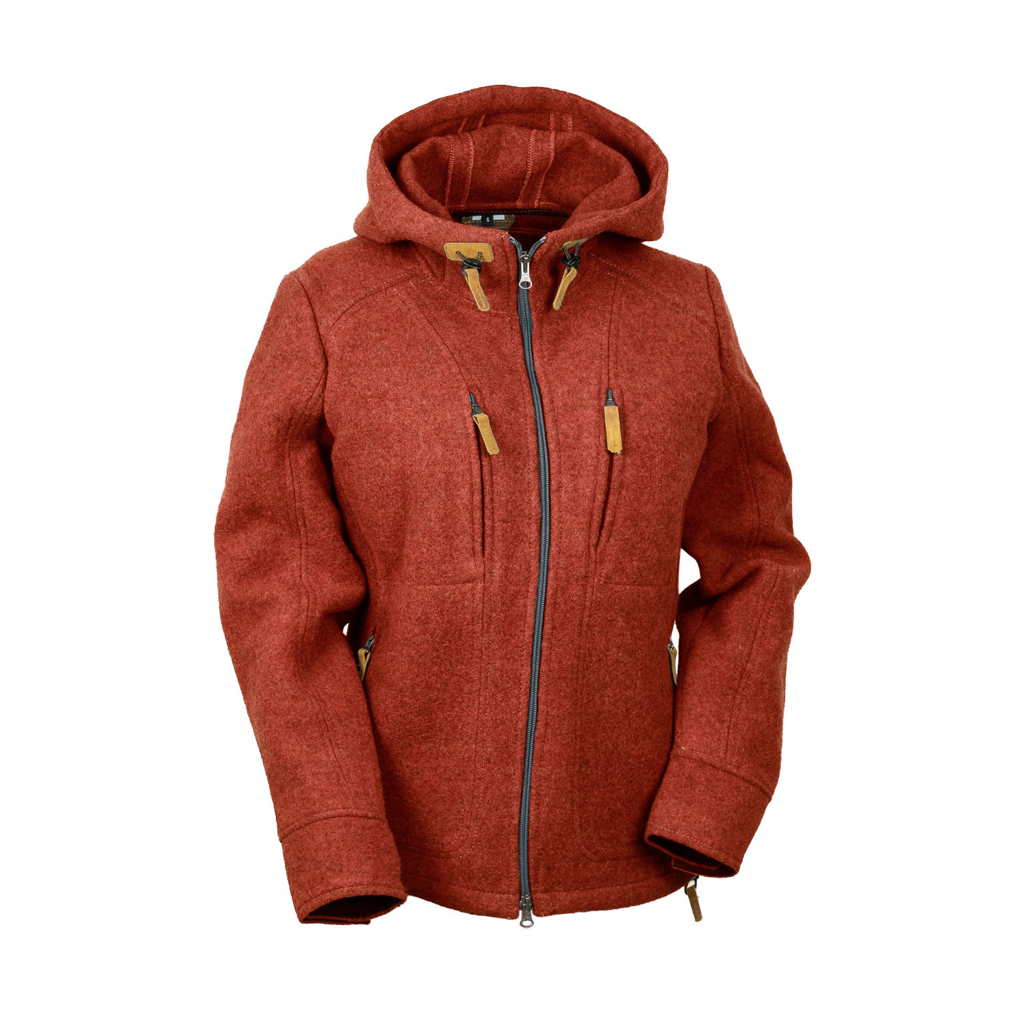rote Damenjacke aus Loden mit Kapuze rote Kapuzenjacke aus Loden für Damen