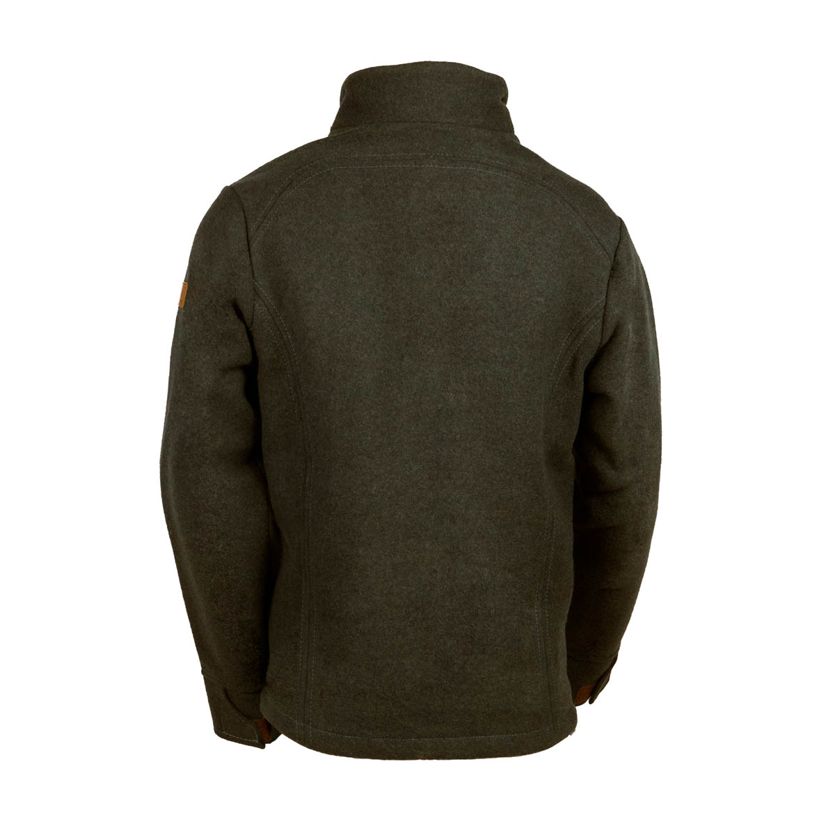Kragenhuber in Schwarz Rückansicht schwarze Lodenfleecejacke mit Kragen